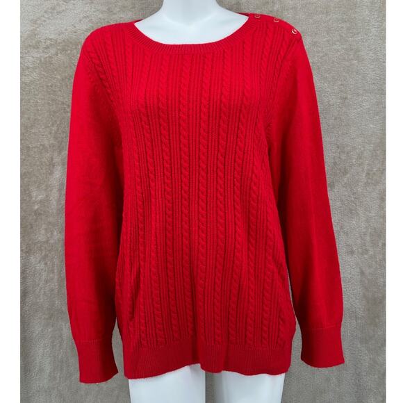 Talbots Sweater Womens 2X Cherry Red Cable Knit Fisherman Preppy Cozy Christmas - Picture 1 of 10